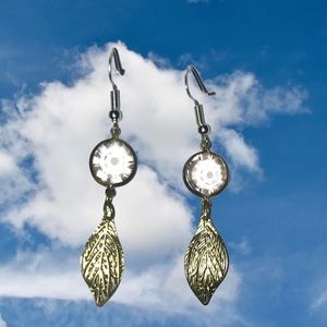 Crystal pendant handmade upcycledearings gold leaf